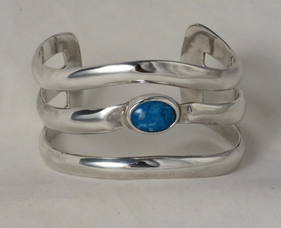 Taxco Sterling Silver and Chrysocolla Multi-band … - image 9