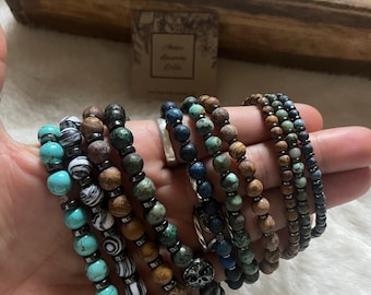 Men's bracelet with natural beads: jasper, onyx, African turquoise, turquoise blue, white, tree of life or minimalist design