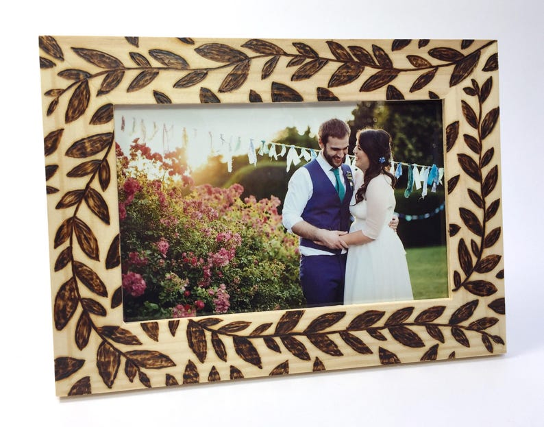 Decorative Engraved Photo Frame Wood Burned Picture 6 X 4 Wooden Pyrography Rustic Home Decor Hygge