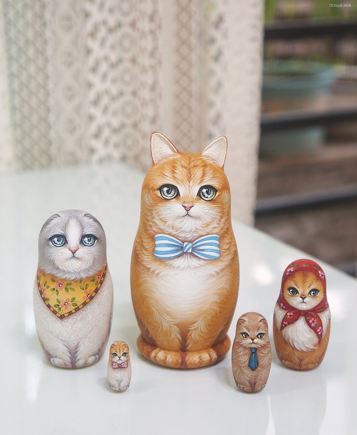 Cats Nesting Dolls5piece Set Uniquely Cats Dolls Matryoshka Etsy