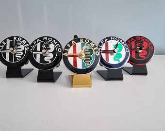 Alfa Romeo Table Top Desk Clock Car Badge & Stand Black Gold Green Red Birthday Gift