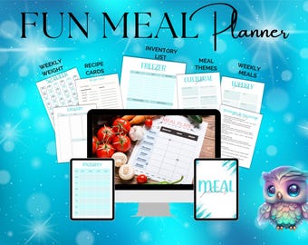 Weekly Meal Planner Printable: Grocery Lists, Recipe Cards (Digital Download)