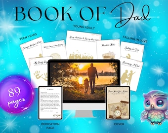 Dad Life Story Journal | Father&#39;s Memory Book to Fill Out | Keepsake Gift for Kids | Printable & Digital Legacy Book for Dad | Download