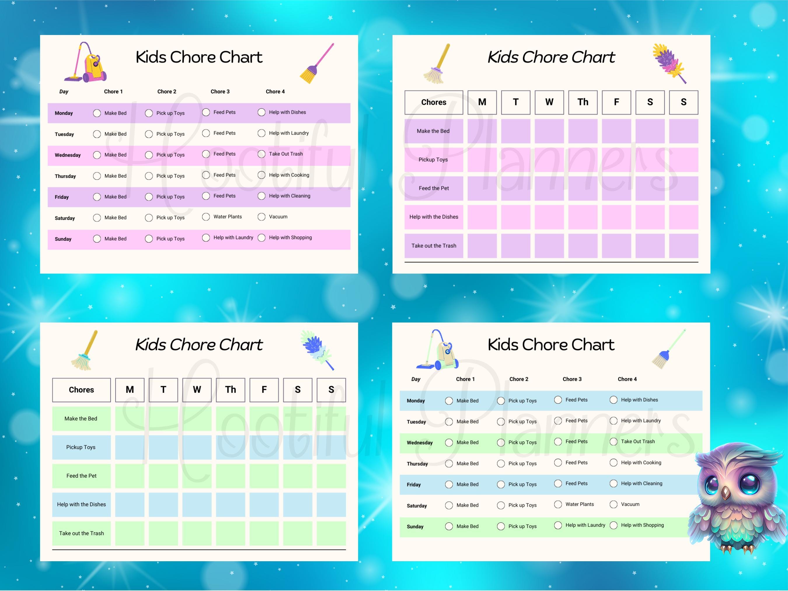 Chore Task Graph Kids Chore Chart Printable: Fun Editable Task Tracker (digital Download ...
