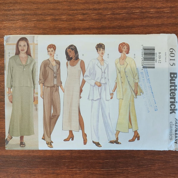 Vintage sewing pattern, uncut, Butterick 6015, 1990s, adult sizes x-small - small, easy capsule wardrobe