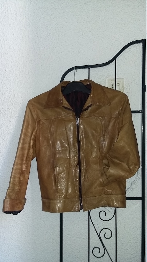 Veste Vintage homme en cuir camel glacé T. M
