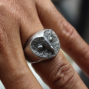 Barn Owl night nocturnal watcher bird ring, handmade lead free pewter ring, perfect gift for your loved ones