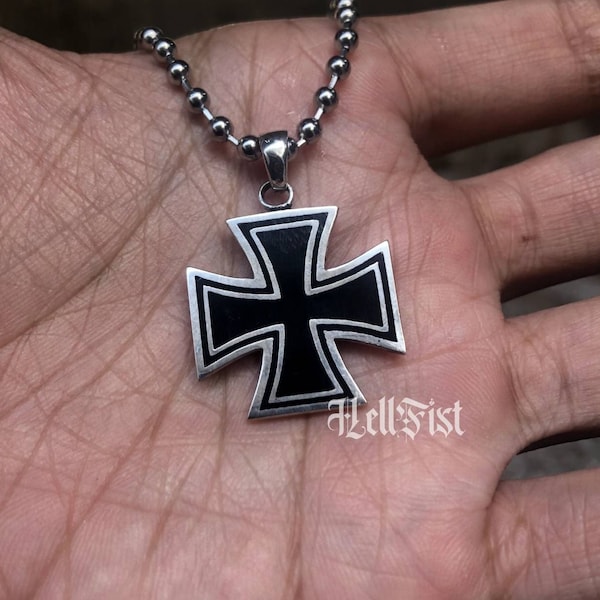 Handmade World War 2 Iron cross silver biker necklace, Black colored silver pendant, perfect birthday gift for your loved ones