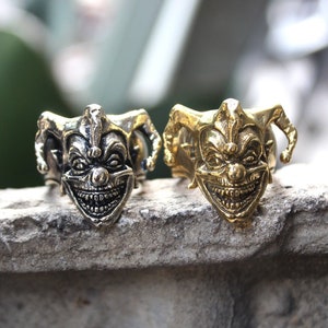 Jester Silver Ring, Skull Ring, Handmade Joker Ring, Scary Jester Silver Ring, Skull Ring, Handmade Joker Ring, Scary