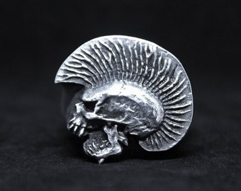 Mohawk skull punk rock ring, handmade lead free pewter, brass and sterling silver ring, perfect gift for punker
