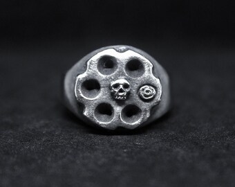Russian roulette small skull ring, handmade lead free pewter ring, perfect gift for your friends and family