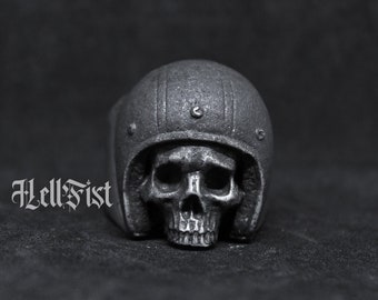 Handmade helmet jawless skull ring, oxidized lead free pewter ring, perfect valentine gift for your loved ones