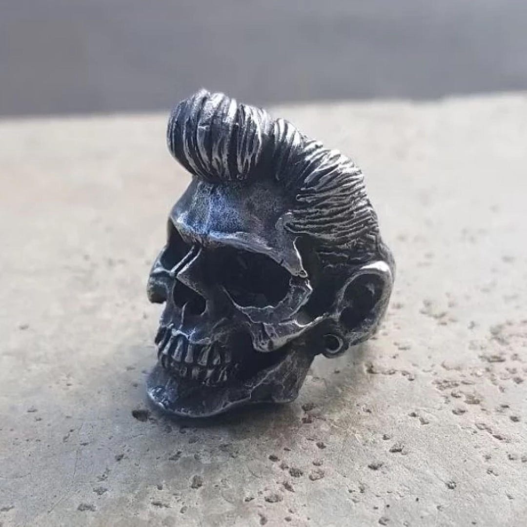 Handmade Crazy Rockabilly Slick Back Hair Skull Ring. Oxidized Lead ...