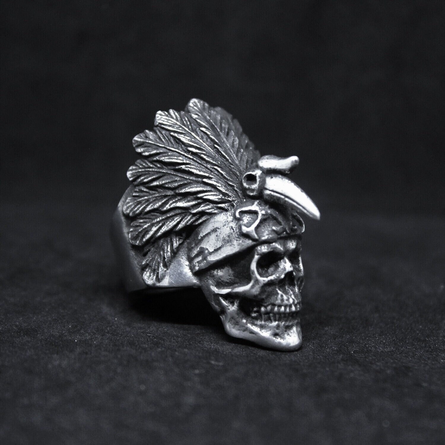 Dayak Borneo Indonesia Tribe Skull Ring, Handmade Lead Free Pewter