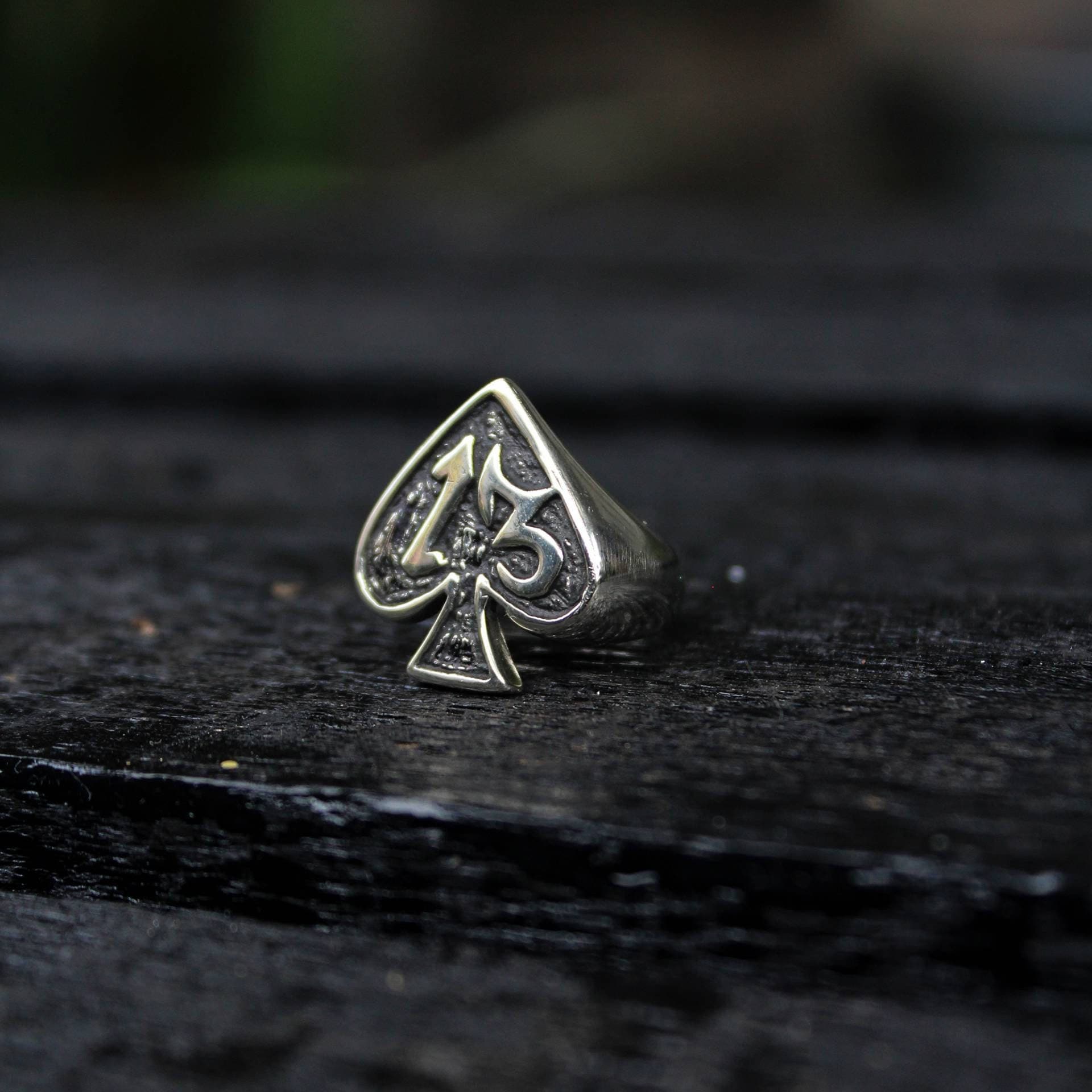 Lucky Thirteen Spades Silver Ring, Lucky 13 Ring, Handmade Silver
