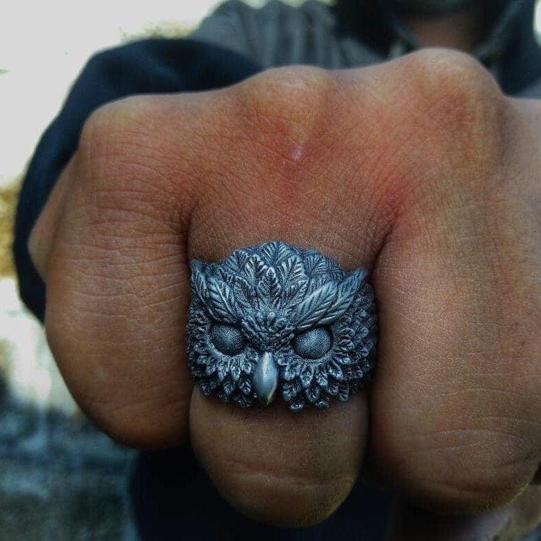 Owl the night watcher bird ring, handmade lead free pewter owl ring, perfect halloween gift for your