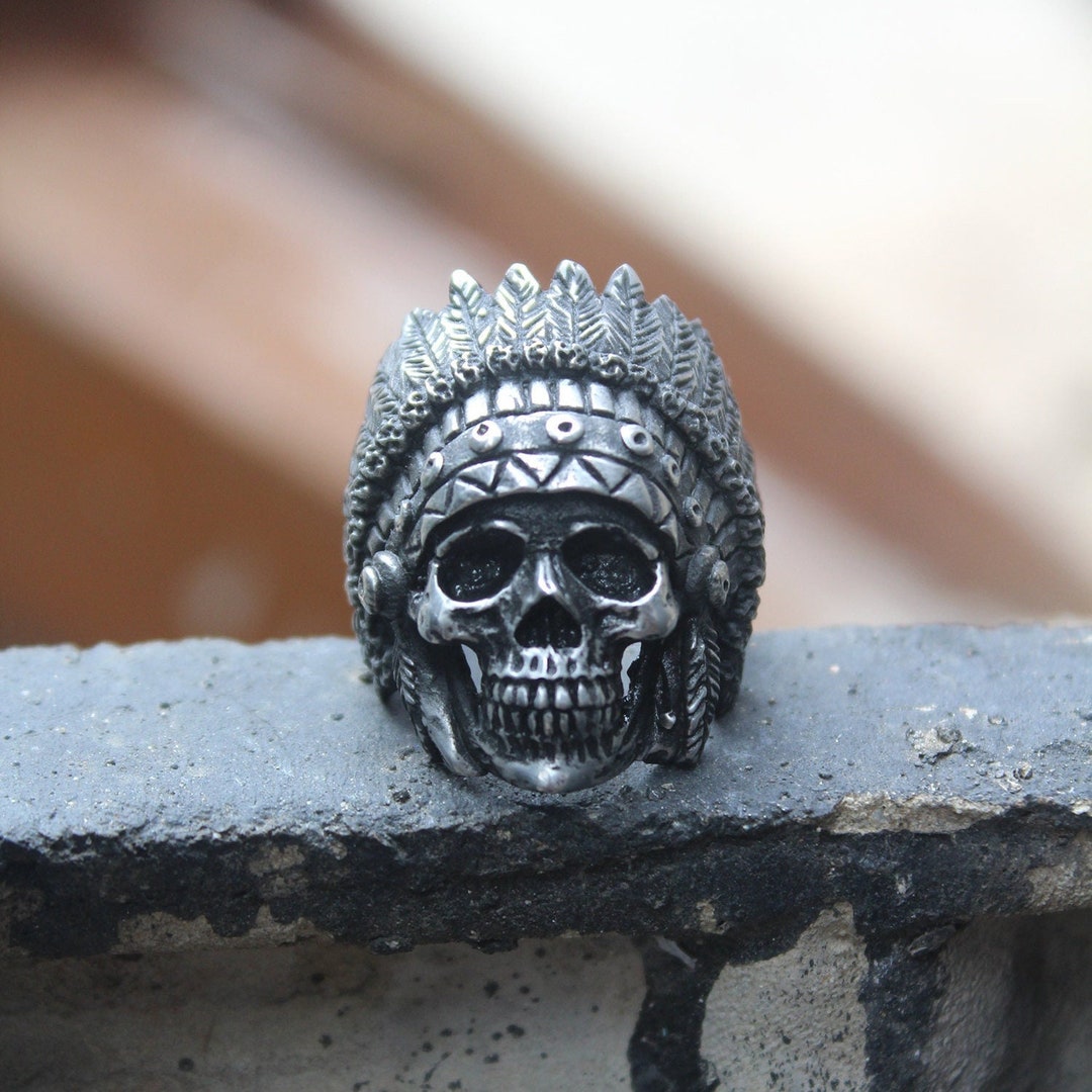 Indian Apache Native American Skull Ring, Handmade Lead Free Pewter ...