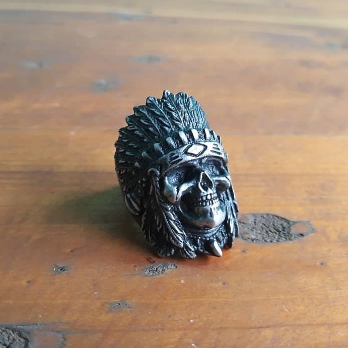 Small Indian Chief Skull Ring, Handmade Lead Free Pewter Native ...