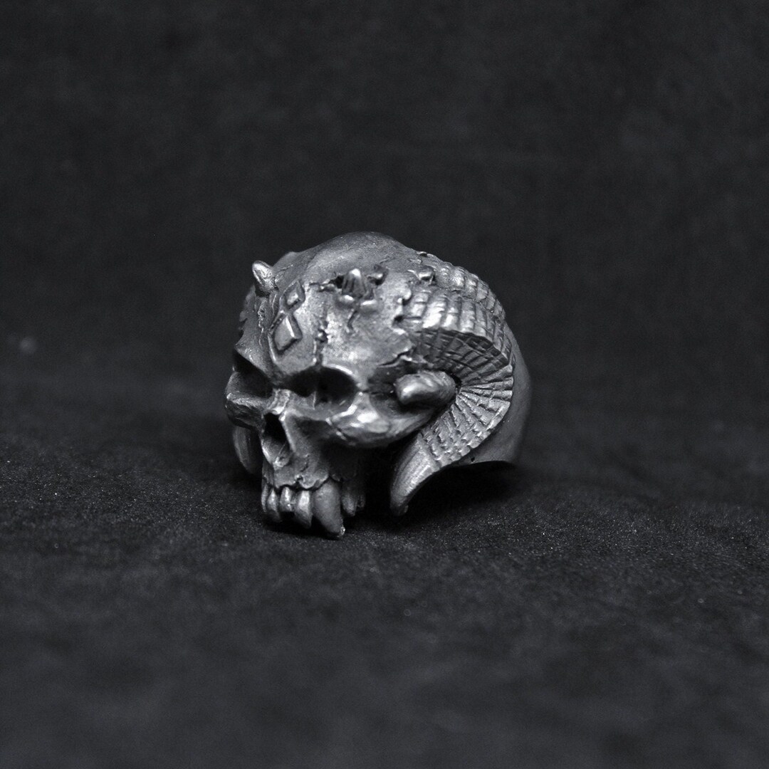 Devil Horns Demonic Skull Ring, Handmade Lead Free Pewter, Brass and ...