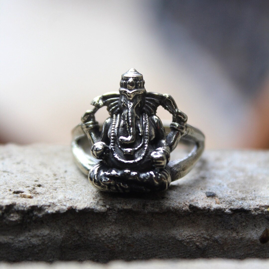 Ganesha Hindu Elephant God Ring, Handmade Brass and Sterling Silver ...