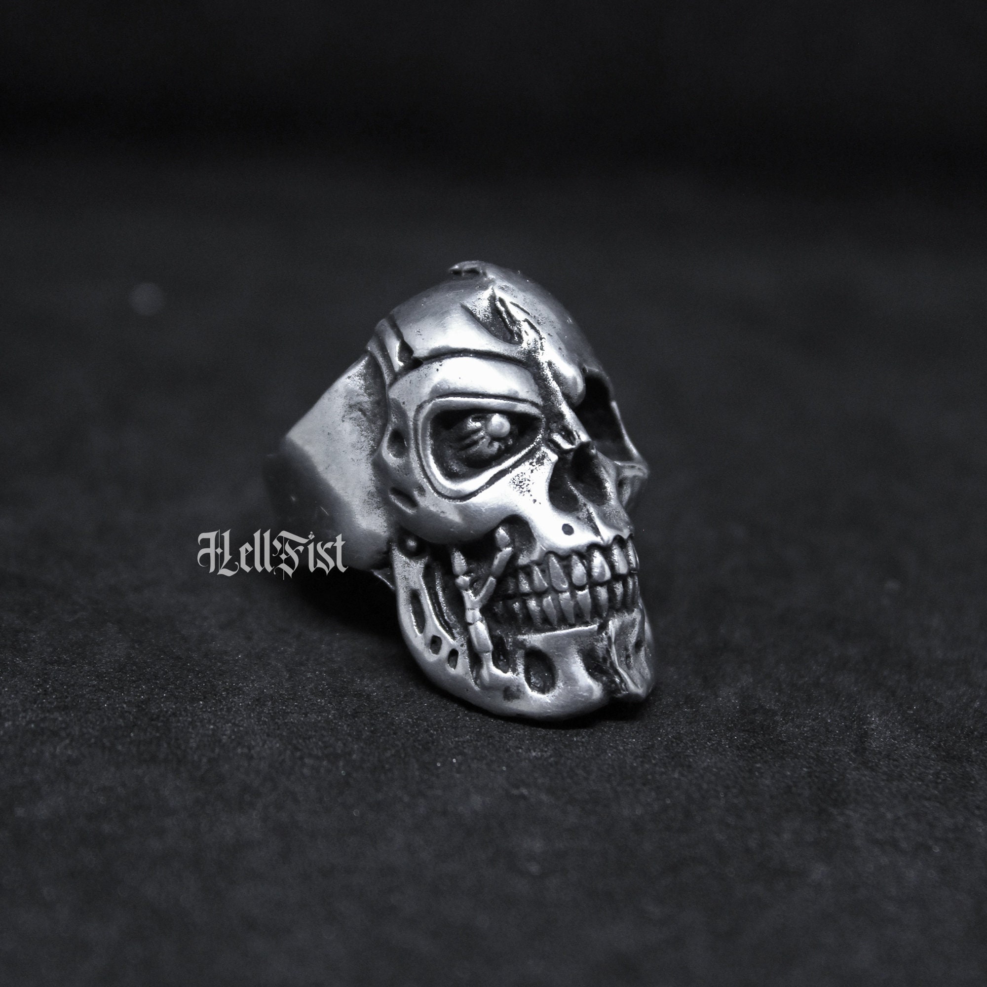 Termintor Rings Handmade Half Face Terminator Bionic Future Robot Skull Ring, Oxidized ...