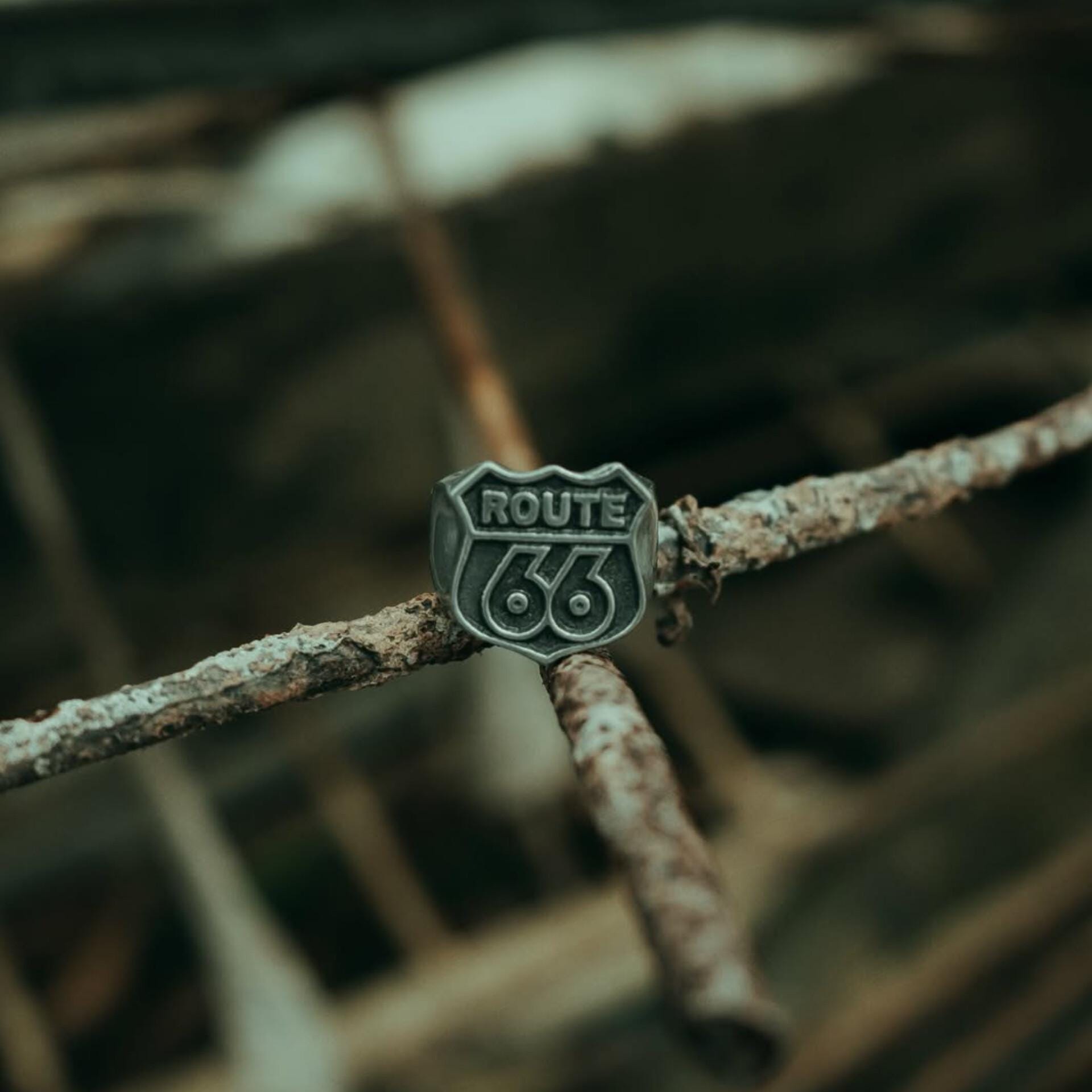 Handmade Route 66 Logo Sign Signet Ring. Oxidized Lead Free Pewter
