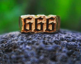 Handmade Brass 666 satanic numbers logo signet ring. Perfect gift for your partner