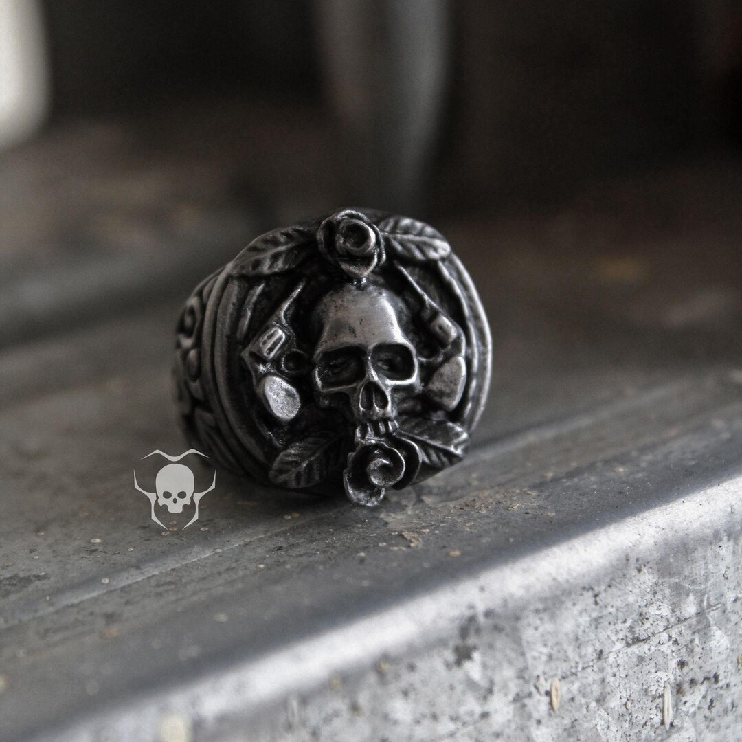 Handmade Skull Western Cowboy Signet Ring. Oxidized Lead Free