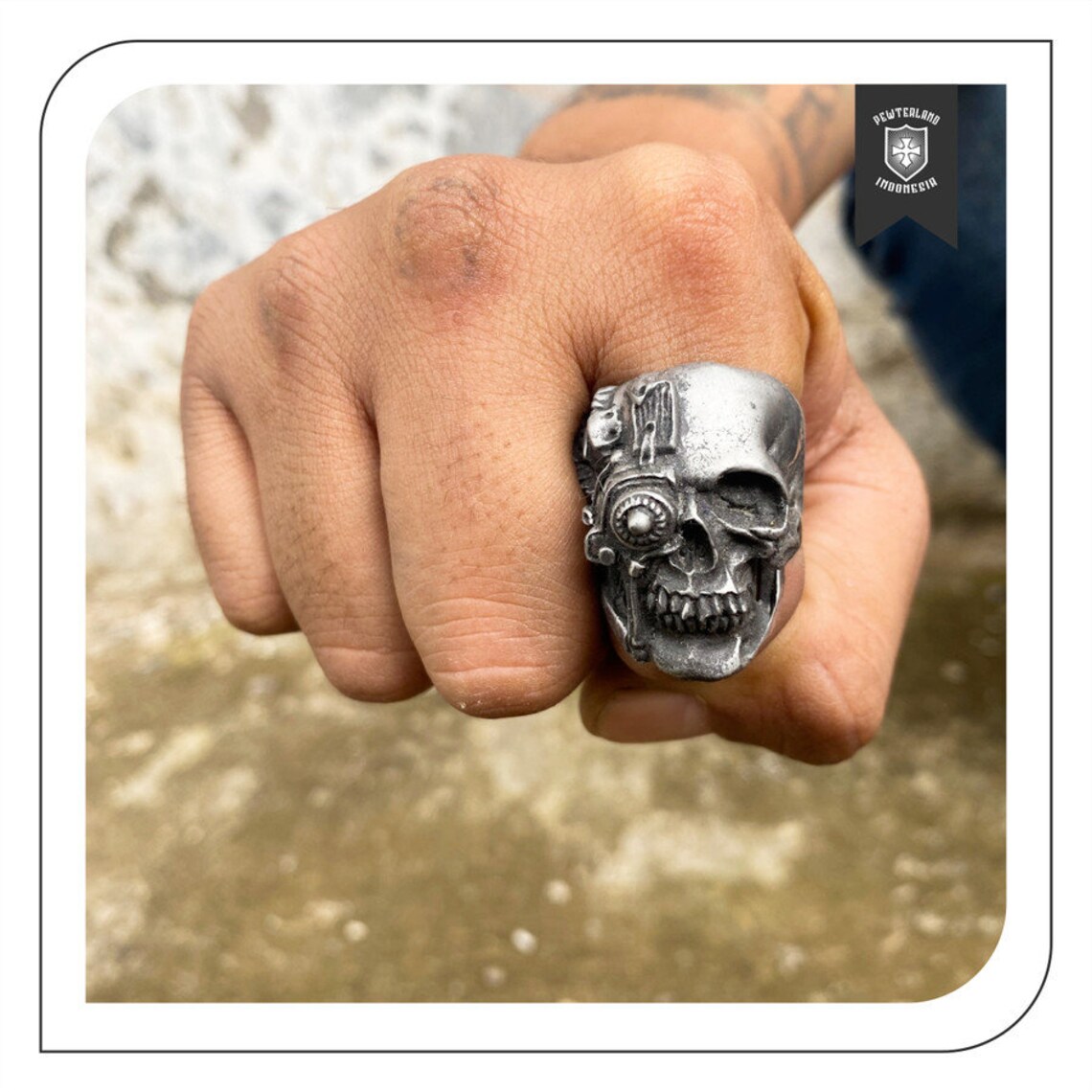Termintor Rings Handmade Terminator Bionic Hybrid Skull Ring, Oxidized Lead Free Pewter ...