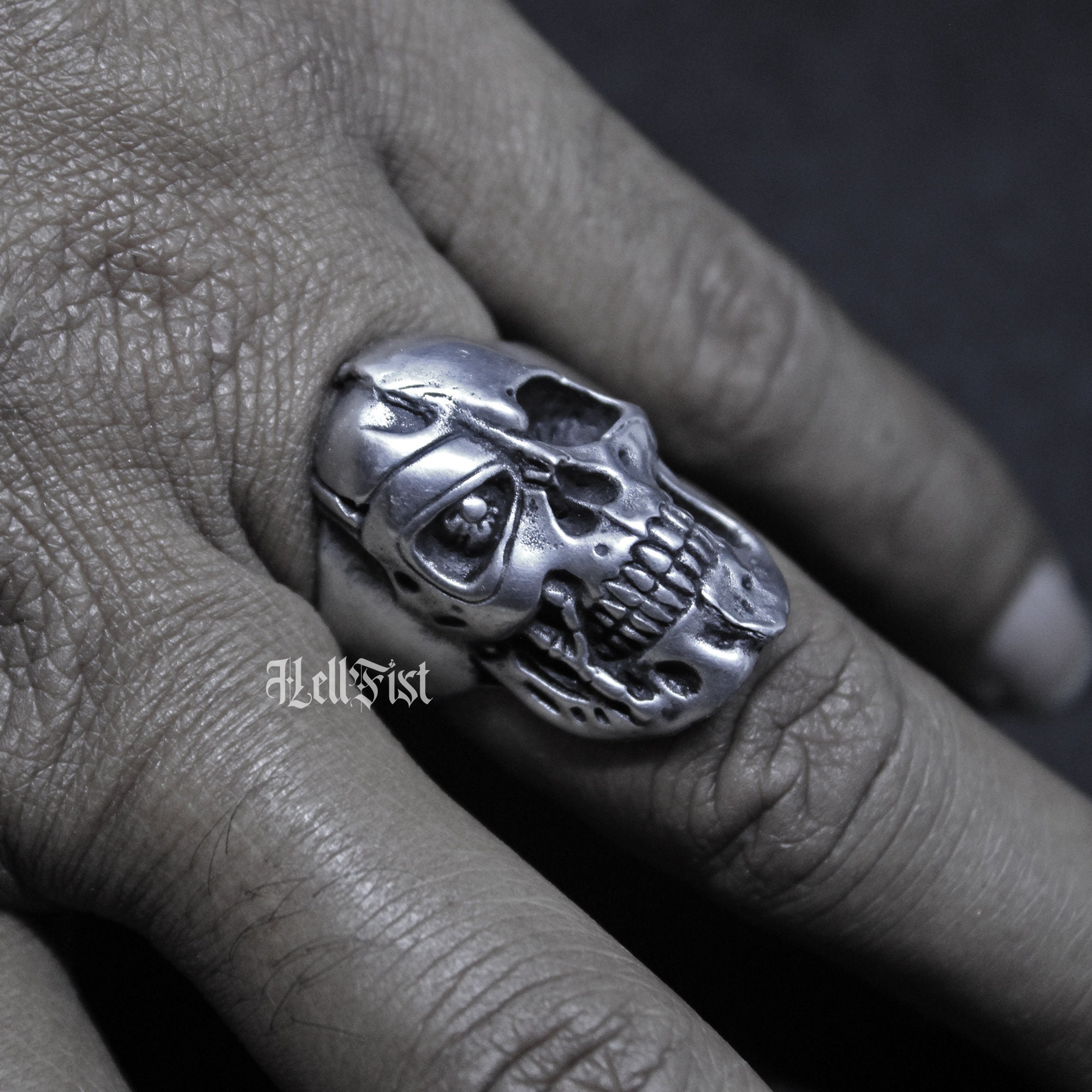 Termintor Rings Handmade Half Face Terminator Bionic Future Robot Skull Ring, Oxidized ...