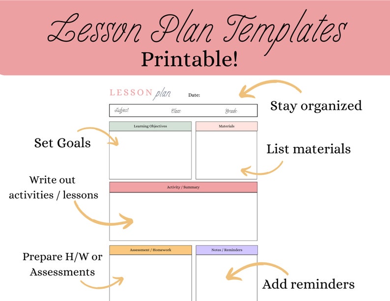 Lesson Plan Template, Teacher Plan, Pastel Color and Black & White - Etsy