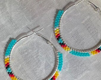 Native Turquoise Flame Hoop Earrings