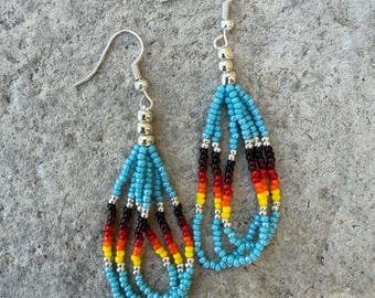 Beaded Hoop Earrings w/Black Native Flame