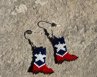 Lone Star: TEXAS STRONG Brick Stitch Designed Beaded Earrings & BOOTS Earrings