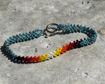Peyote Style Beaded Bracelet: Charlotte Cut Beads with Native Flame