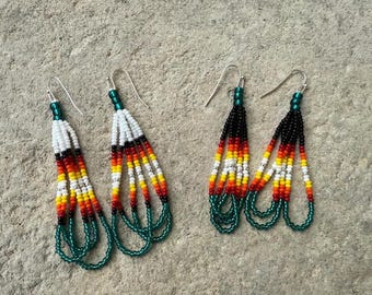 Beaded Hoop Earrings w/ Native Flame