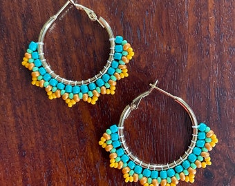 Native Beaded Brickstitch Hoop Earrings
