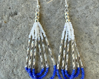 Native Beaded Hoop Earrings w/Native Flame: 3 inches