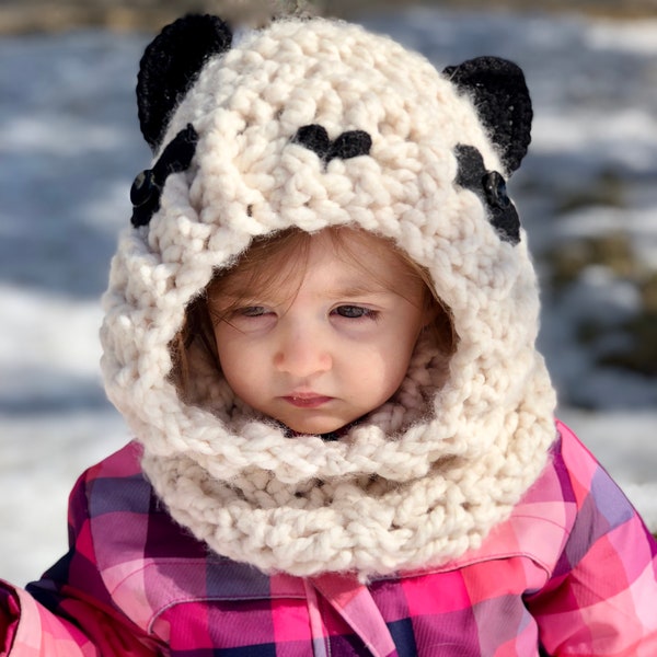 PDF Pattern: Hooded Panda Cowl- in toddler, child and adult sizes