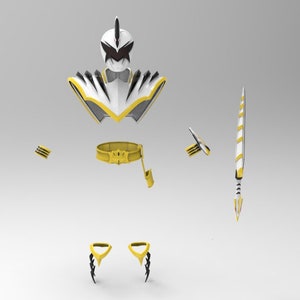 White Ranger Dino Thunder Armor Complete with Sword and Morpher 3D Print File (stl)