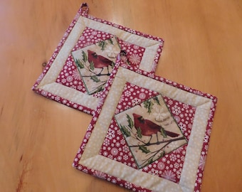 Handmade Potholders/ Wild birds/Cardinals/ Holidays