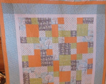 Handmade Twin Quilt: Colorful Cotton Baby Quilt, Nature Theme