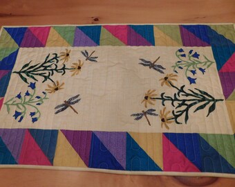 Handmade Appliqued Wildflower Table Topper/Multi colored/ Table Runner