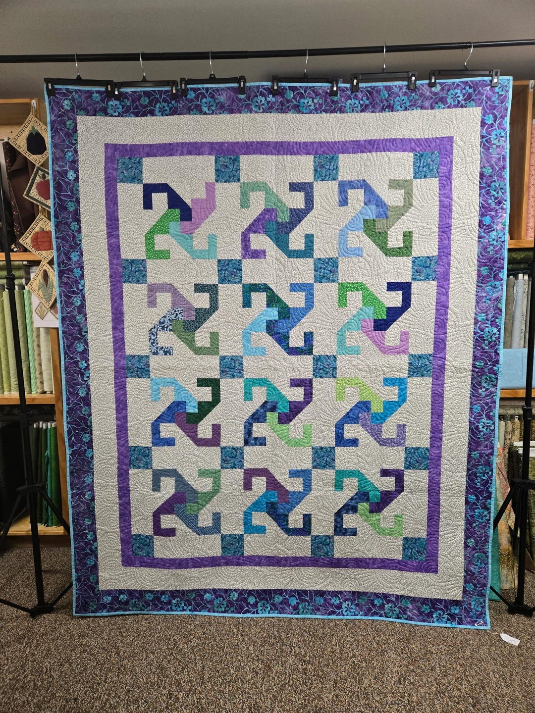 Handmade Scrappy Aqua and Lavender Spinners Throw Quilt - Etsy