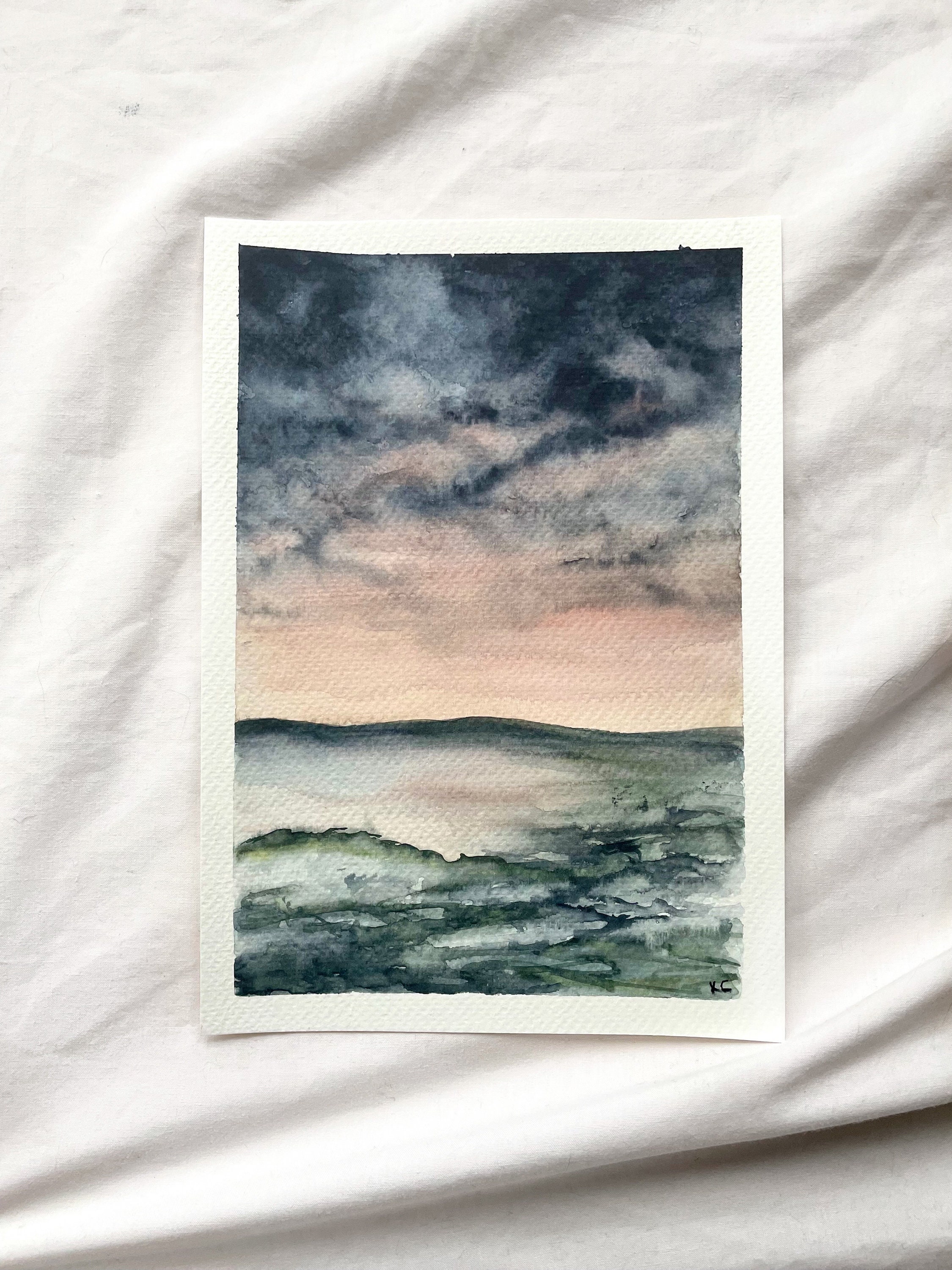 抽象的な水彩画 自然風景 抽象的な風景 // A5 水彩画 - Etsy 日本