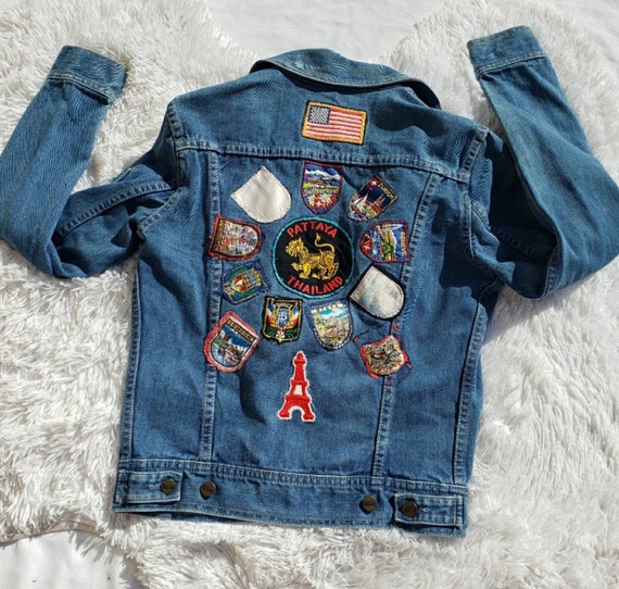 Vintage Denim Jean Jacket Patches Retro Small 