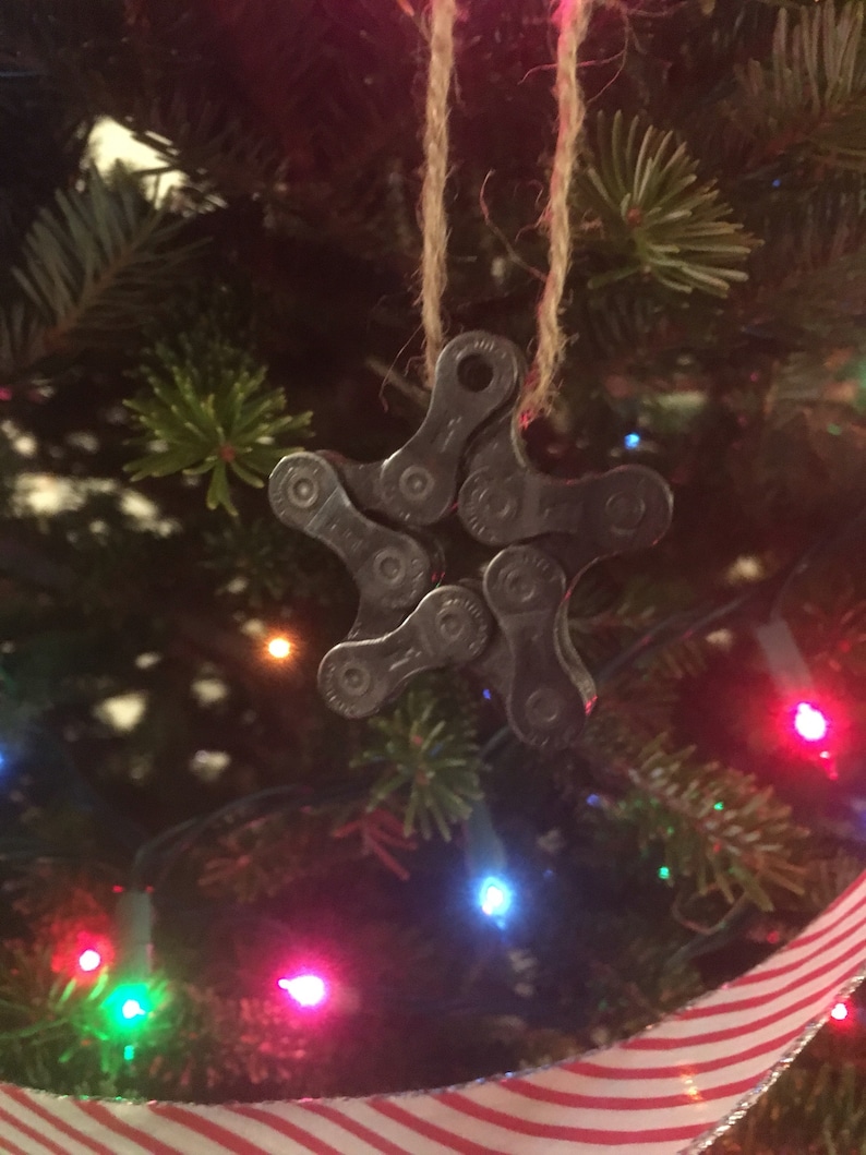 Bicycle chain star ornament, cyclist gift, bicyclist gift, stocking stuffer, Upcycled, ornaments, tree ornament image 2