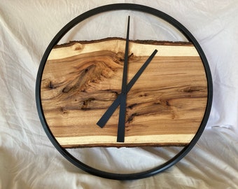 Bicycle rim clock, upcycled, bicycle gift, clock, wall clock, live edge, wood slab, gift for him.