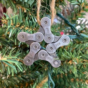 Bicycle chain star ornament, cyclist gift, bicyclist gift, stocking stuffer, Upcycled, ornaments, tree ornament