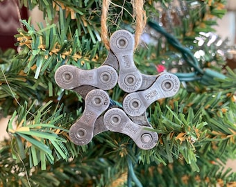 Bicycle chain star ornament, cyclist gift, bicyclist gift, stocking stuffer, Upcycled, ornaments, tree ornament